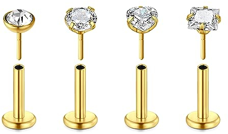 Rajnard 16G Lippenpiercing Push In Chirurgenstahl Labret Stecker 6mm Tragus Helix Stud Conch Piercing Ohrstecker Gold