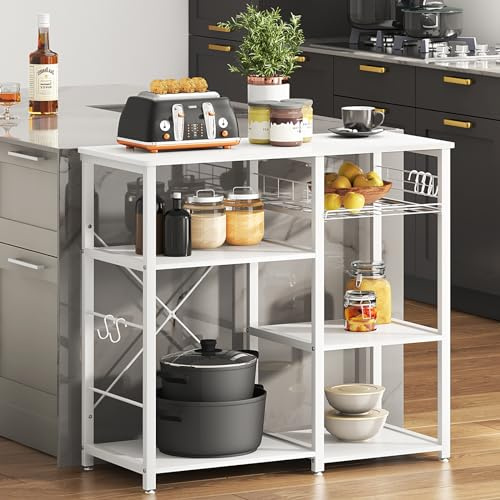SogesHome Küchenregal Bäckerregal Standregal mit 3 Ablage Mikrowellen Halter Küchen Regallagerung Küchenwagen Servier multifunktionales Aufbewahrungsregal Kücheninsel Haushaltsregal
