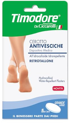 Timodore, Blasenpflaster für große Fersen, helfen bei der Blasenlinderung, indem sie überschüssige Flüssigkeit absorbieren, 100% Made in Italy, Dermatologisch Getestet, 5 Stück