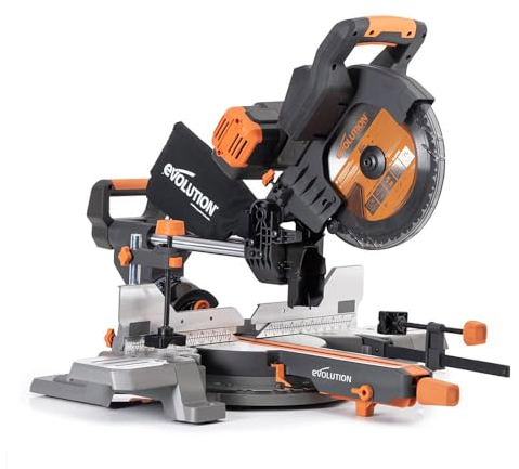 Evolution Power Tools R255SMS-DB-Li Troncatrice scorrevole a doppio smusso cordless 2x 18 V Li-Ion EXT inclusa lama multi-materiale per taglio su legno metallo plastica 255 mm - Batteria non inclusa