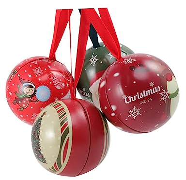 Mobestech 4stücke Weihnachtskugel Geschenkboxen Aus Metall Rund Kreative Candy-aufbewahrungsboxen Modische Weihnachtssüßigkeiten Verpackung Vielseitig Für Festtagsfeiern Und Partygeschenke