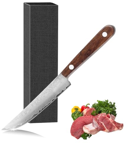 LUXHEIM Kochmesser, Profi Küchenmesser Damastmesser mit 22cm Klinge, Chefmesser Allzweckmesser aus Carbon Edelstahl, Extrem Scharfe Messer mit ergonomischem Holzgriff für Küche Camping Grill BBQ