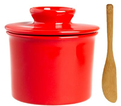Pasdrucn Beurrier à Eau, Beurrier Porcelaine, Boite Beurre Avec Couteau à Beurre, Mesa Beurrier Ceramique, Boîte à Beurre Avec Ligne D'Eau, Pot A Beurre Français, Beurre Pot En Porcelaine (Rouge)