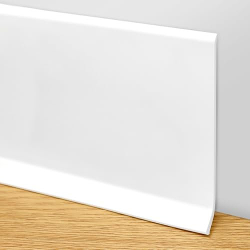 QWORK® 10m Selbstklebend Sockelleiste - 10cm x 12mm - Hochflexibel PVC Weichsockelleiste - Minimalistischer Stil - Weiß
