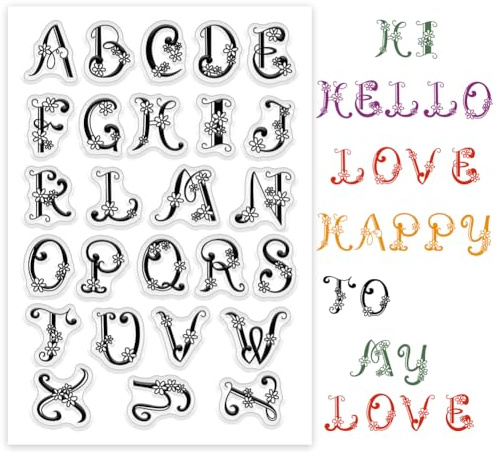 PH PandaHall Klarer Stempel In Blumenform Mit 26 Buchstaben Alphabet Buchstaben Silikonstempel Transparenter Bastelstempel Für Die Kartengestaltung DIY Scrapbooking Basteln
