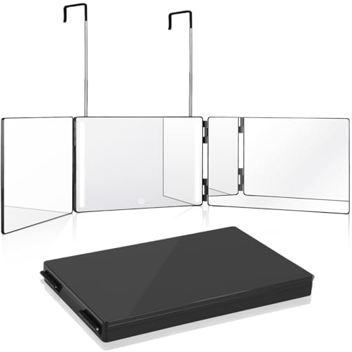 GOQELK LED 360 Degree Mirror Shaving Mirror with Holders, Adjustable Cosmetic Mirror for Bathroom, Bedroom, Makeup, Shower, Shaving, Styling, Cutting Hair, Cutting, Height Adjustable