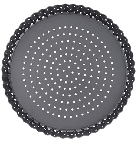 BIUDECO Non-Stick Perforated Round Pizza Pan with Removable Bottom 8 Inch Carbon Steel Baking Tray for Homemade Pizza and Tart Baking