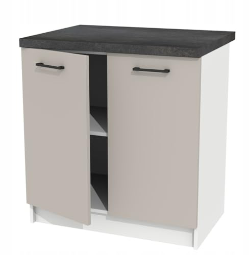 Laclar Unterschrank mit Arbeitsplatte 80 cm - mit Zwei Fronten - aus Möbelplatte - mit District Dark A785 Arbeitsplatte - ideal für Selbstmontage - mit Griffen - universell - für die Küche