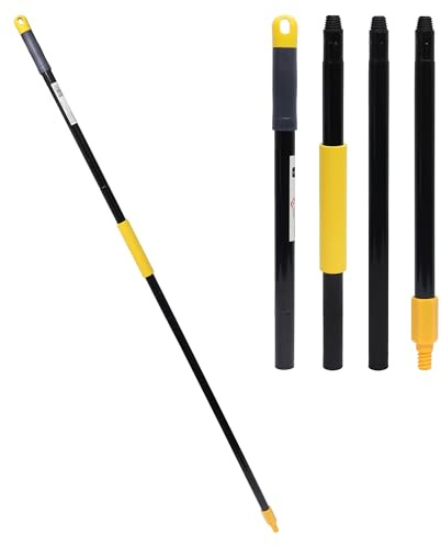 KLEEN HANDLER 61 Metal Extendable Mop/Broom Handle with Threaded Plastic Screw, 4 Section Pole, Compatible with Most Mops and Broom Heads, Black/Yellow