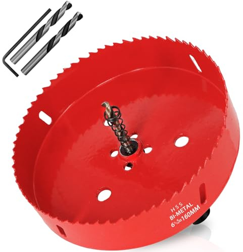 KACNON Scie Cloche Bi-métal 160 mm, M42 HSS Bimétallique Scie Trèpan, avec Adaptateur de Tige Triangulaire et Foret de Centrage, pour le Bois, Métal Mou, Plastique, Verre, Carrelage, Céramique