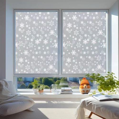 Sichtschutzfolie Fenster 120 x 270 cm, Selbstklebend Ohne Kleber Statische Blickdicht Matt, Sichtschutz Anti Uv, Sichtschutzfolie Folie Fensterfolie, Schneeflocke