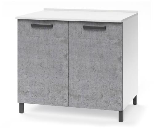 REDÒKASA Base per cucina componibile da 80 cm con anta, realizzata in legno 100% MADE IN ITALY (Bianco con ante Cemento)