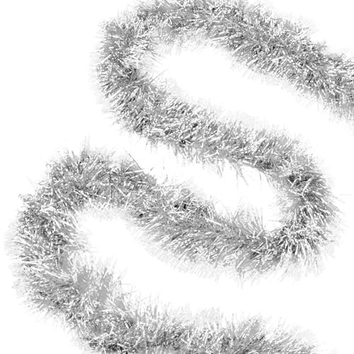 HO2NLE 6 Pièces Guirlandes Tinsel Noël Guirlande Tinsel Brillante de Noël Arbres Décoration Argent 2M pour Arbre de Noël Couronne de Mariage Fête