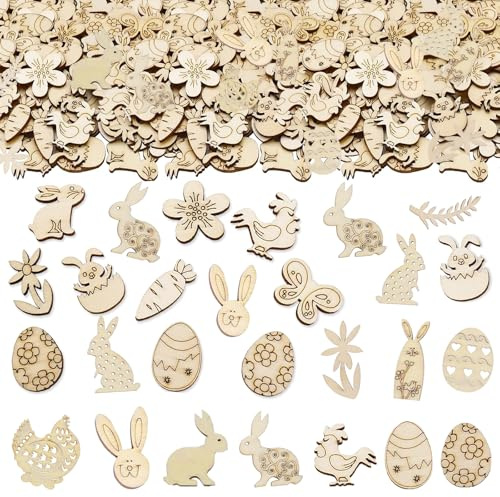 GoldRock Holz Konfetti Ostern Deko Groß,100 Stück Streudeko Ostern,Hasen,Huhn,Blume,Eier Oster Tischdeko,Ostereier Osterstreudeko Confetti,Frühlingsdeko Oster Konfetti zum Basteln,Geschenke zu Osters