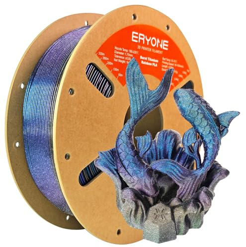 ERYONE Burnt Titanium Rainbow PLA Filament 3D Printer，1.75mm +/-0.03mm, 1kg(2.2LBS)/Spool, Rose & Dark Gold & Green & Blue & Purple Blue