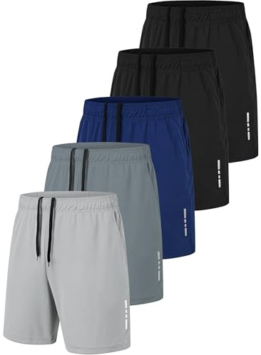 xtuwkzo Pantalones Cortos Hombre Deporte Gym con Bolsillos, Mens Shorts Deportivos Bermudas Hombre Pantalón Corto Deporte Pantalon Running, Negro/Negro/Gris Oscuro/Azul Marino/Gris Claro Clair L