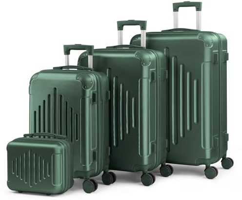 LALAHO Set de 4 Valises de Voyage avec Vanity Case, Valise Grande Taille, Valise Moyenne, Valise Cabine, ABS avec Coins Renforcés, roulettes Pivotantes 360°, Serrure à Combinaison (Vert Foncé)