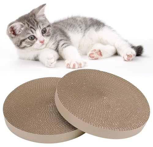 Griwuut Kratzbretter aus Karton, rund, 24,9 cm Durchmesser, Ersatz-Kratzpads, Karton, Katzenkratzbett, 2 Stück