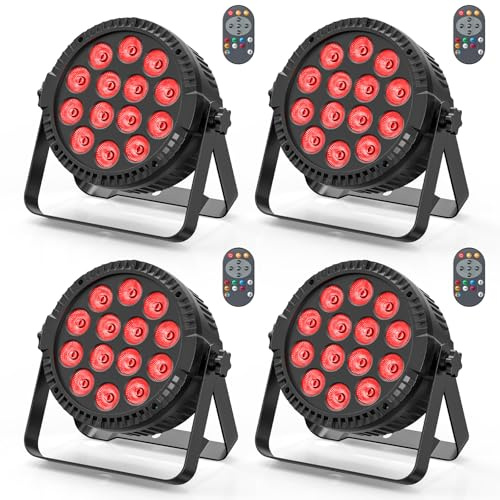 DayFlicker 4PCS 14 * 6W LED Par Lumière Projecteur avec Télécommande, 4 en 1 RGBW Disco Party Stage Lumières de Scène 4/8CH Master-Slave Auto Par Spotlight pour Festivals Club DJ Scène Mariage
