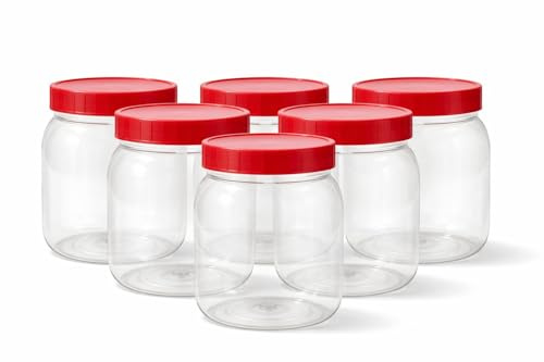 QUANTA Plastic Jars with Lids – Clear Storage Containers – Airtight, Stackable, BPA-Free Container Jar for Spices, Sweets, Crafts, Dog Treats – Reusable & Durable (6, Clear/Transparent, 750ml)