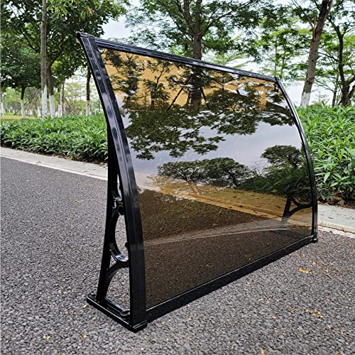 Auvent en aluminium et polycarbonate pour porte d'entrée, jardin et terrasse, protection UV, pluie et neige (60 x 110 cm) – Solutions d'abris d'extérieur silencieux et durables