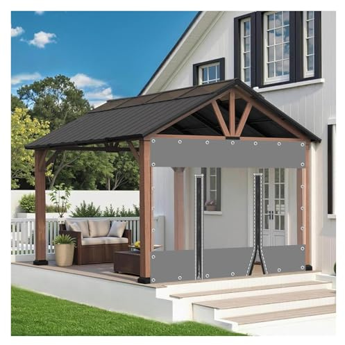Tende trasparenti in PVC impermeabile, per gazebo e pergola, pannelli laterali in telone trasparente grigio, tende per esterni con cerniere, tende divisorie resistenti alle intemperie, con occhielli