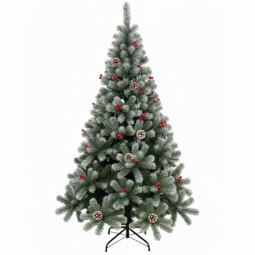 Azorex Árbol de Navidad Nevada con Piñas y Frutos Rojos | Pino Artificial Realista | Fácil Montaje y Soporte Estable | Ideal Decoración Festiva Hogar 150/180/210/240cm (Decorado, 210 cm)