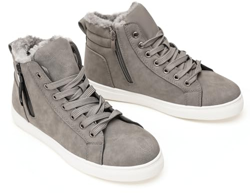 Calde scarpe invernali da donna foderate in pelliccia sintetica - Stivaletti da neve alla caviglia con lacci, sneakers alte antiscivolo per camminare, lavorare, arrampicarsi, ecc.-Dark Gray-36