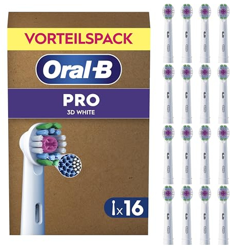 Oral-B Aufsteckbürsten PRO 3DWhite, Weiß, 16 Stück | Original Zahnbürstenaufsatz für Elektrische Zahnbürste, Aufhellende Zahnreinigung, Entfernt Verfärbungen