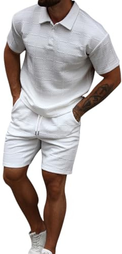 Oanviso Completi Tuta da Uomo 2 Pezzi T-Shirt Camicia Manica Corta Poloshirts Con Bottoni + Pantaloncini da Spiaggia Moda Tute Taglia Larga Estivo