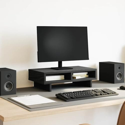 Kaloriko monitorställ svart ekutseende trämaterial 50 x 27 x 15 cm med förvaringsutrymme för datorbord PC-hållare hylla ergonomiskt utrymmesbesparande för kontor, hemmakontor