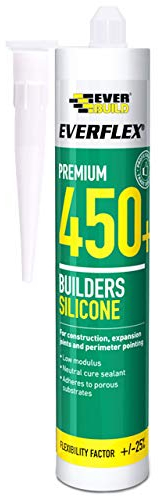 Everbuild Everflex 450 Premium+ Builders Silicone Sealant – Waterproof Seal – Suits Most Building Materials – Internal and External Use – White – 300ml