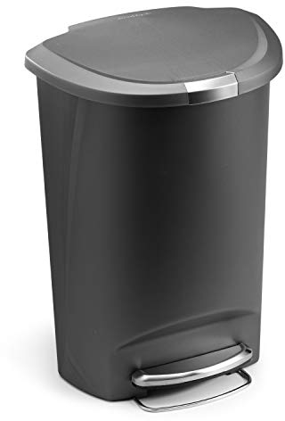 simplehuman CW1357 50L Semi-Round Kitchen Pedal Bin with Lid Lock, Silent Soft Close Lid, Strong Steel Pedal, Stay-Open Lid, Large Capacity, Grey Plastic