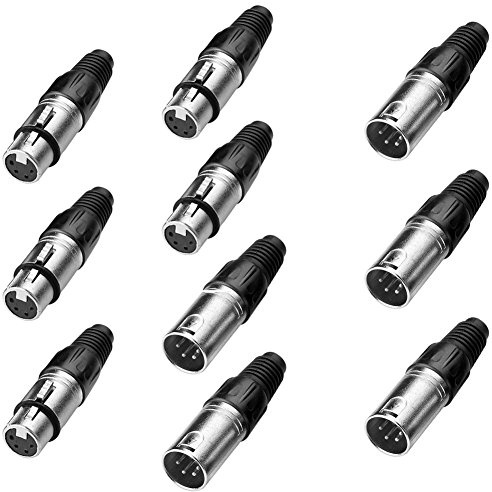 SIENOC 5 Stück männlich +5 Stück weiblich 4-pol. XLR-Steckverbinder - | Schwarz Metallgehäuse-Silber Kontakte + 4-pol. XLR Buchsenleiste - Schwarz Metallgehäuse-Silber Kontakte
