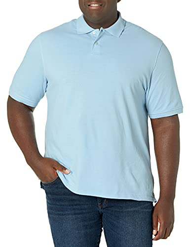 Amazon Essentials Men's Regular-Fit Cotton Pique Polo Shirt (Available in Big & Tall), Light Blue, Large