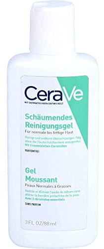 CeraVe Schäumendes Reinigungsgel, Sanftes Waschgel zum Entfernen von Verschmutzungen, Talg und Makeup, Feuchtigkeitsspendend, mit Niacinamid, Hyaluron und Ceramiden, 88 ml