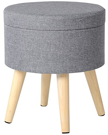 eSituro Ottoman Storage Round Chest Padded Footstool Pouffe Chair Light Grey Bed End Bench Shoe Bench Stool