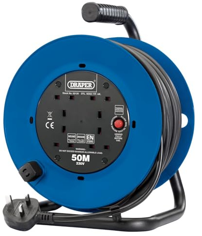 Draper 02120 Enrouleur de câble industriel à quatre prises 230 V (50 m)
