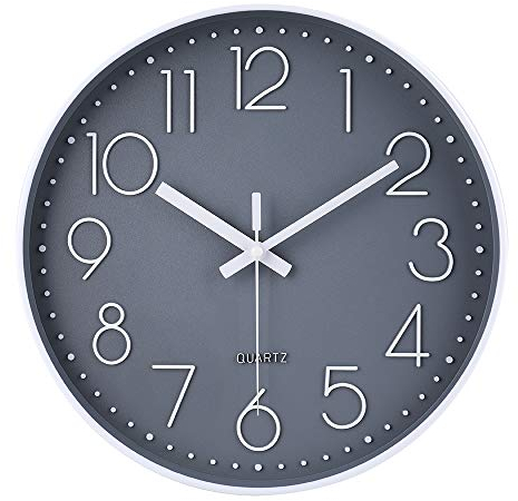 jomparis Quality Silent & Non Ticking Quartz Sweep Round Wall Clock 12 Inches Grey Modern Decorative Clock for Kitchen Home Living Room Bedroom School