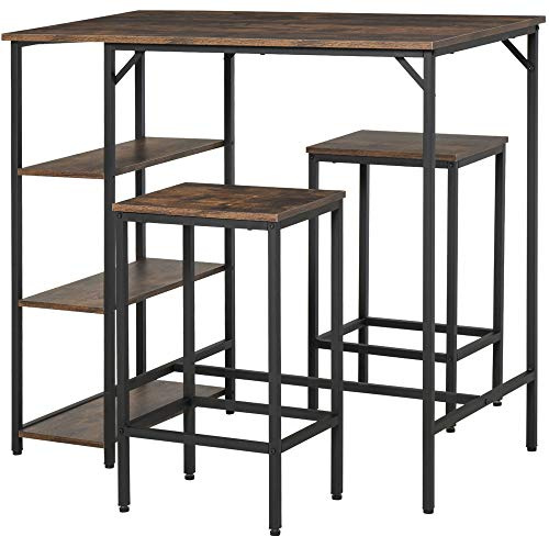 HOMCOM Set de Mesa de Bar y 2 Taburetes 109x60x100 cm Marrón Rústico