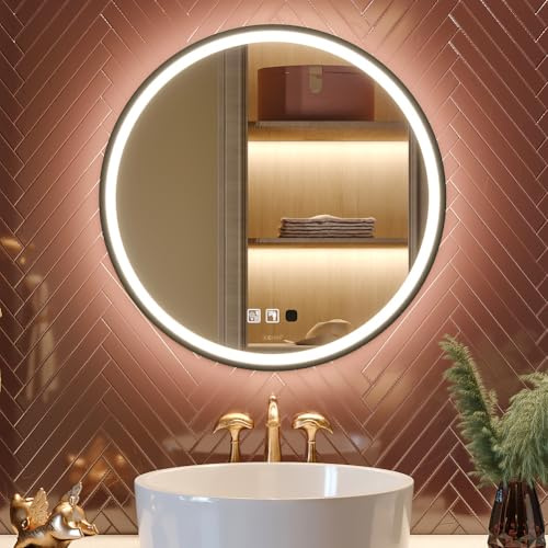 GANPE LED Sensor Spiegel, Runder menschlicher Körper Induktion Kosmetikspiegel, Beleuchtet Dimmbar Anti-Beschlag IP44 Wasserdicht Badezimmer Wandmontagespiegel (70 cm)