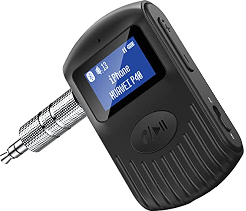 COMSOON Bluetooth Receiver with LCD Screen, Portable 3.5mm AUX Bluetooth 5.0 Adapter for Car/Home Stereo/Speaker/Wired Headphones, Noise Cancelling/Hands-Free Calling/Music Streaming-Black