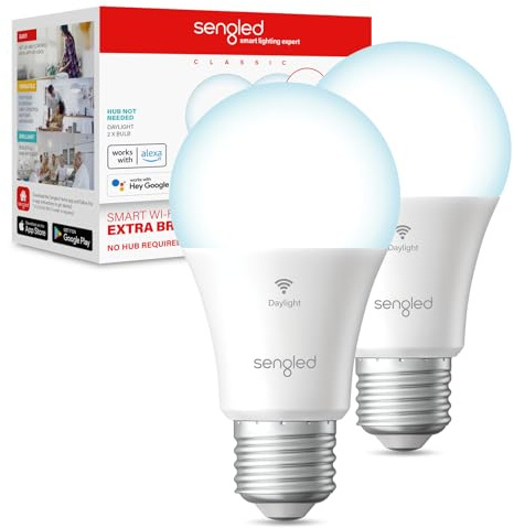 Sengled Smart Light Bulbs, 100W Equivalent WiFi Light Bulb, 1500LM High Brightness Smart Bulbs That Work with Alexa Google, Dimmable A19 Daylight 5000K Alexa Light Bulb, CRI>90, No Hub Required, 2Pack