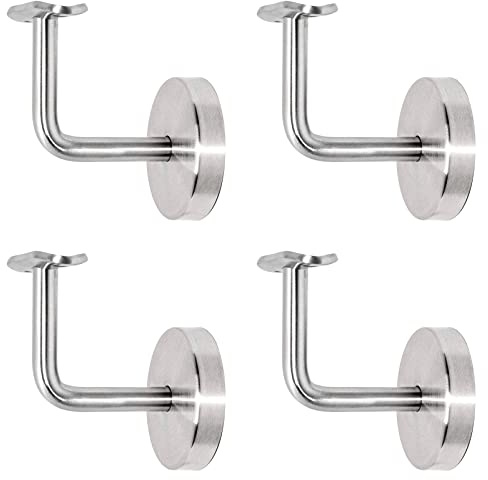 PRIOstahl Handlaufhalter Wandhalter Handlaufstütze Rohrhalter Geländerhalterung - 4 x Handlaufträger an die Wand 3-Loch Befestigung mit Abdeckrosette Ø 42,4 mm für Rundrohr aus Edelstahl V2A