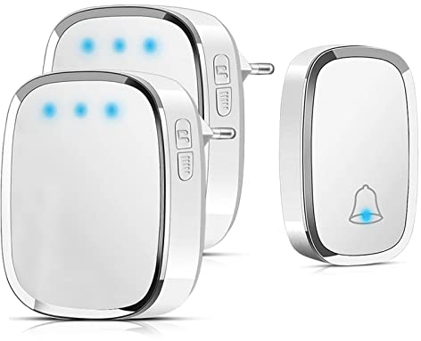 Aoreun Campanello Senza Fili da Esterno, Portata 300m, Indicatore LED, 36 Melodie con 4 Livelli di Volume, 1 Trasmettitore Pulsante e 1 Ricevitore, Campanello Senza Fili per Casa, Ufficio (Bianco)