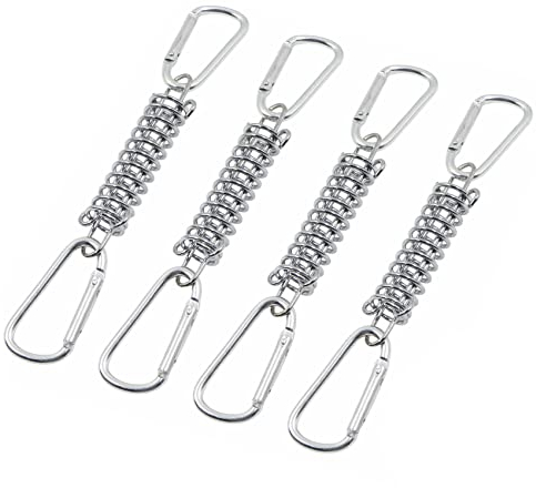 Zugfedern Spannfeder Zugfeder Sonnensegel Befestigungszubehör - Federschnalle mit 4 Spiralfedern 8 Karabiners für Zelte Markisen Campingzubehör Tarps Draht Racks Camping Zubehör, 4 Set