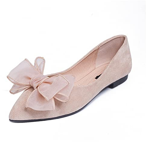 MACHSWON Womens Ballet Flats Pointed Toe Bow Faux Suede Ladies Black Slip On Ballet Pumps Dolly Shoes