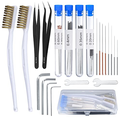 3D Drucker Düsenreinigungsnadeln Reinigungsset, 44 Stk 3D Drucker Düse Reinigung Kit, 0,15/0,25/0,35/0,4/0.5/0.6/0.8mm Düsennadeln für 3D Drucker Reinigungsset, Düsenreiniger Nadeln Kit