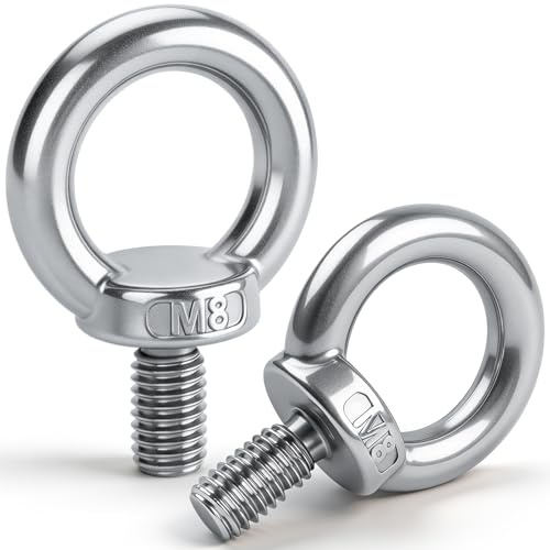 Leryati Ringskruv M8, 5 stycken 304 rostfritt stål ögonskruv ring ögonbultar runda ringbultar, yttergängad ringskruv för fastsättning av hängande ornament, blomkrukor, gungställ etc.