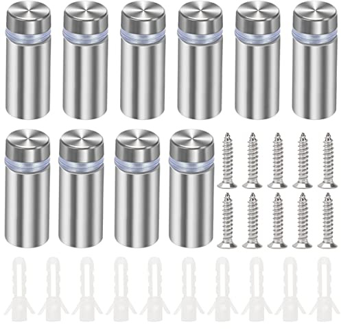 YIXISI 10 Piezas 12×30 mm Tornillo de Publicidad de Acero Inoxidable, Clavos de Vidrio Publicidad Tornillo Separador, Clavos de Fijación de Vidrio, con Tornillos, para Publicidad de Crista, Plata